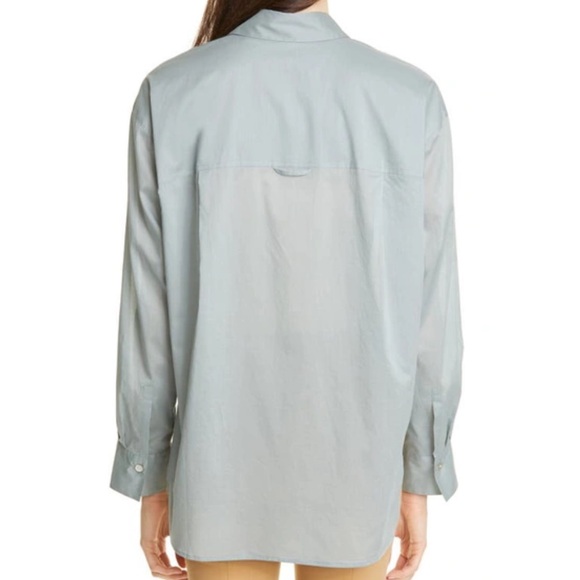 VINCE Pocket Stitch Oversized Cotton Button Down Shirt in Sea Stone - Picture 3 of 9